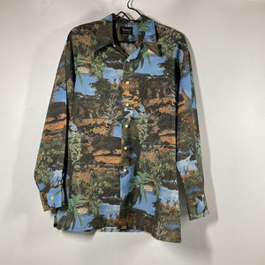 Vtg 70s Club Dagger Collar Disco Mens LG Silky Polyester Wild Animal Photo Pics